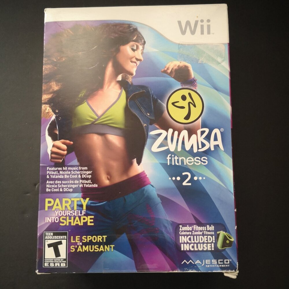 NIB Wii Zumba Fitness "2" with Zumba Fitness Belt Manual & Game + 1 Extra Belt